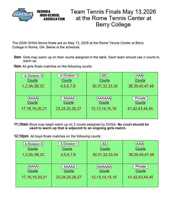 Tennis State Finals Schedule/Courts