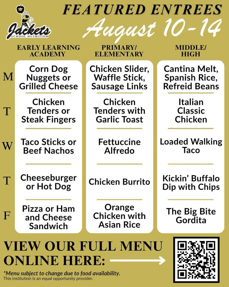 school nutrition menu