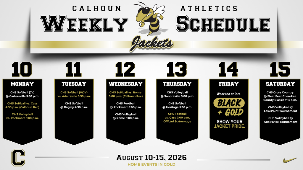 Athletics Weekly Schedule (Aug. 10-15, 2026)