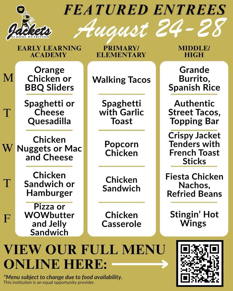 school meals menu (Aug. 24-28, 2026)