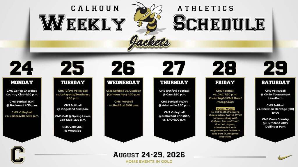Athletics weekly schedule - Aug. 24-29, 2026