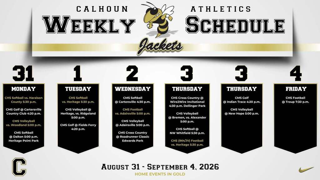 Athletics weekly schedule - Aug. 31-Sept.4, 2026