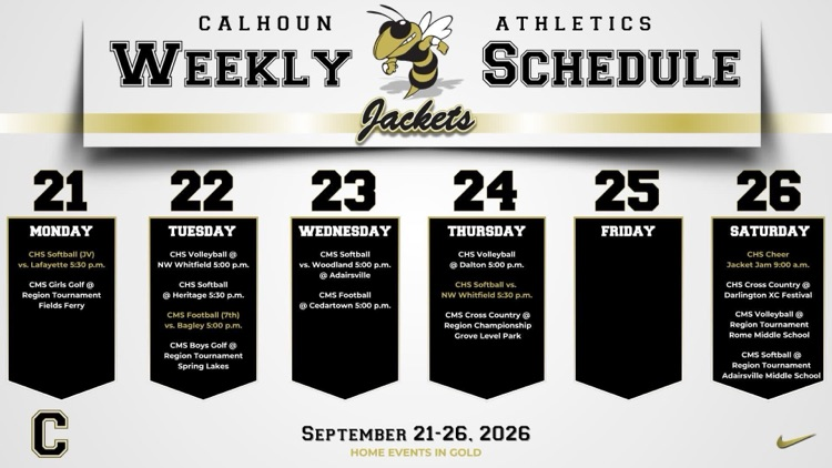 athletics weekly schedule - sept. 21-26, 2026