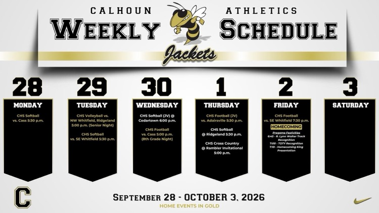athletics weekly schedule - homecoming 2026