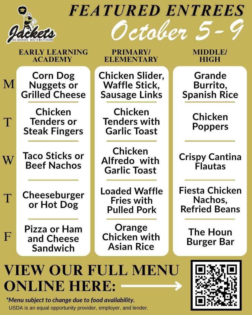 Nutrition - Menus (Oct. 5-9, 2026)
