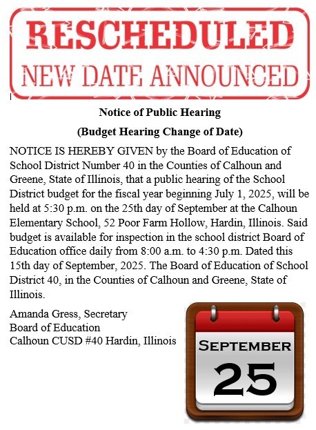 September School Board Meeting and Budget Hearing Rescheduled