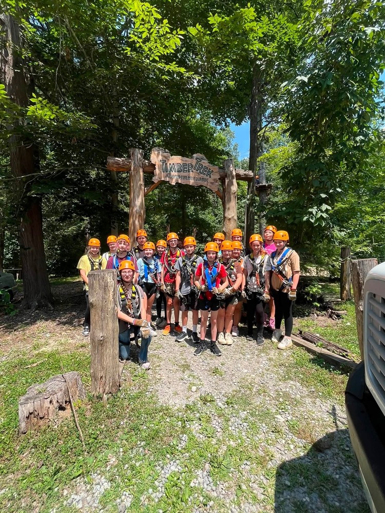 Students preparing for zipling