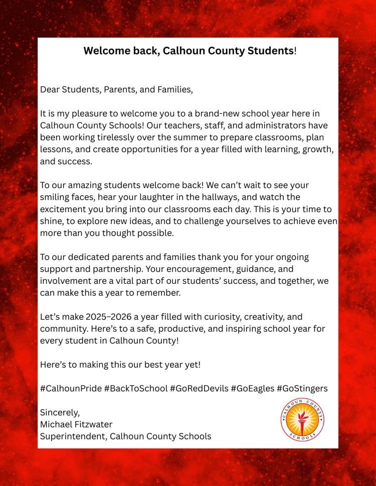 Welcome back letter from Superintendent Michael Fitzwater