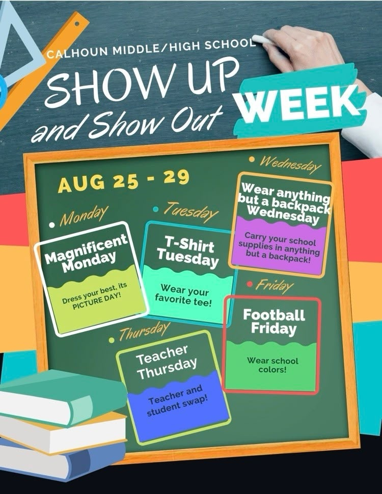 attendance spirit week flyer for August 25th through 29th