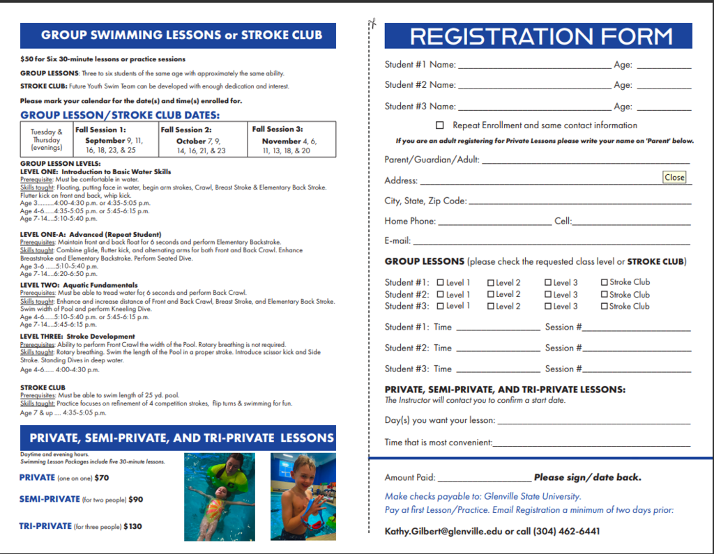Swimming Lessons at the GSU Pool Registration Form Page 2