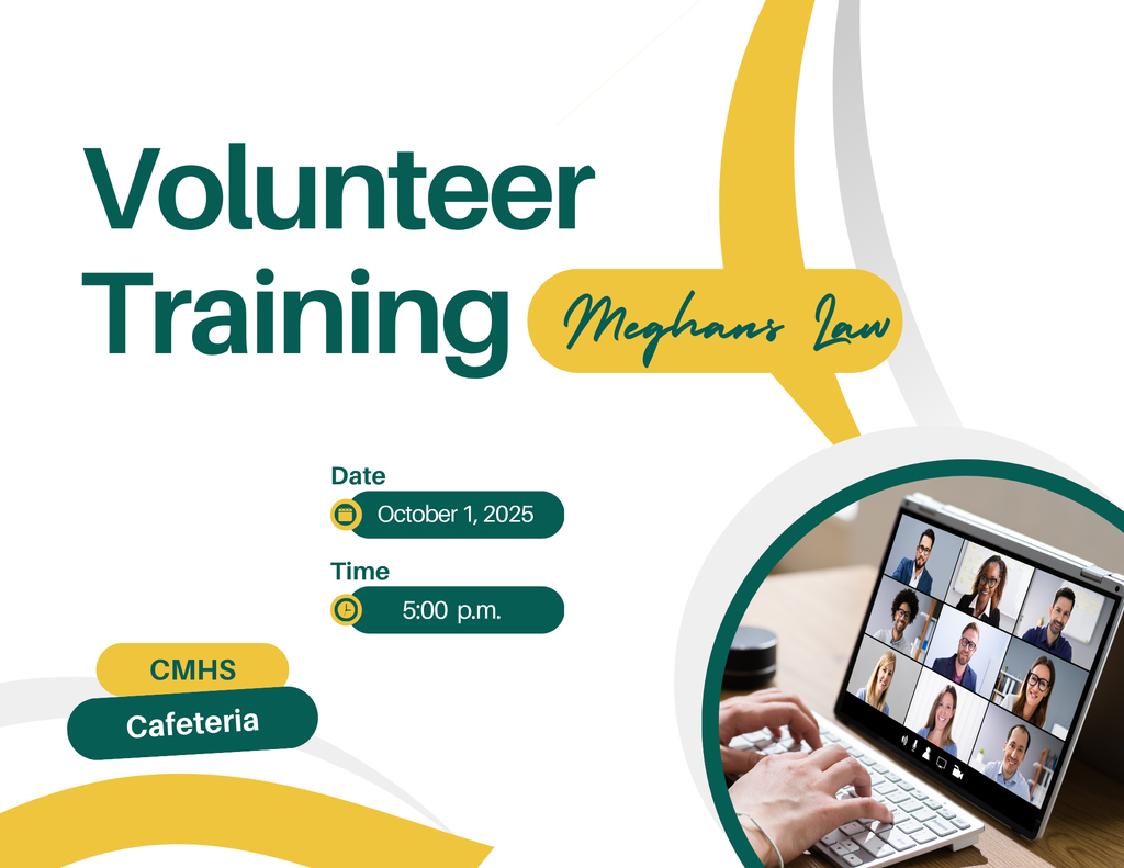 Volunteer Training/ Meghans Law CMHS October 1st 2025 at 5:00pm