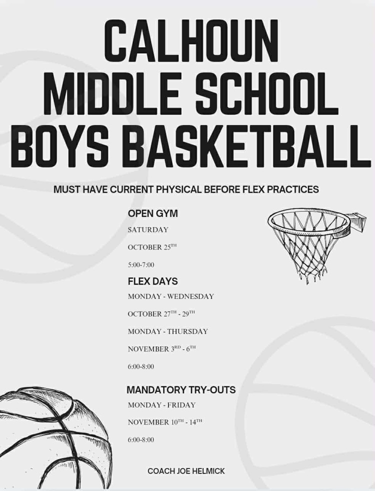 Calhoun middle school boys basketball tryout flyer