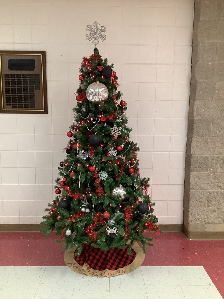 Red, black, and silver Christmas tree.