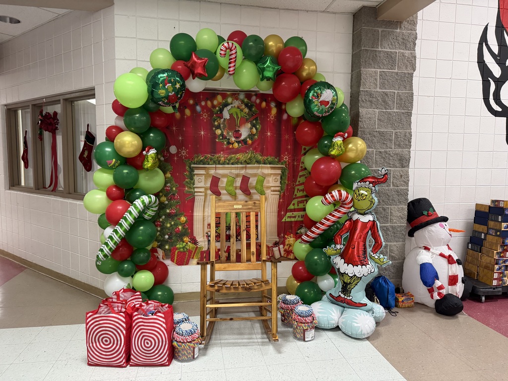 Grinch theme photo backdrop and balloon arch