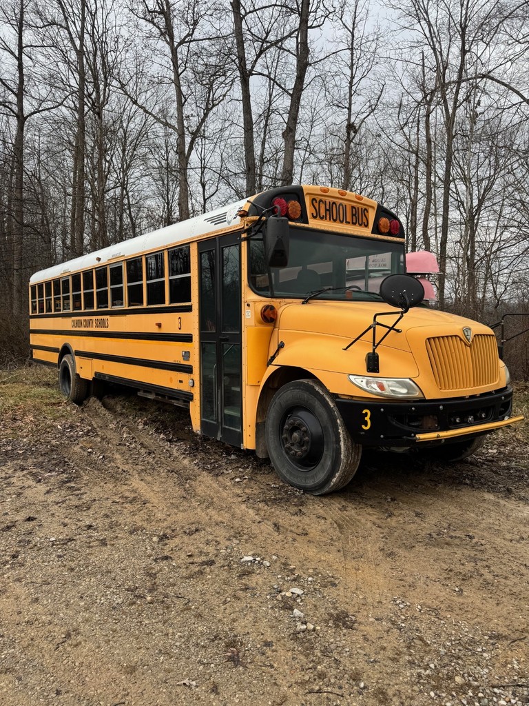 Outside view of bus 3 passenger side and door