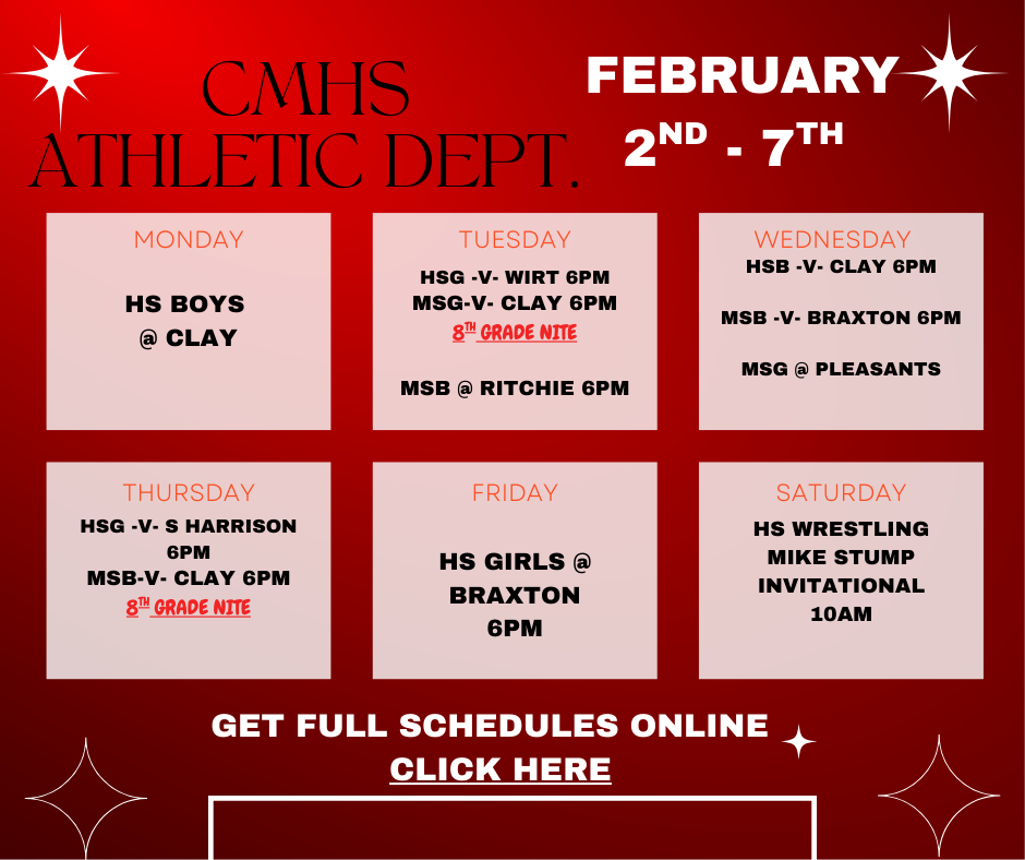 February 2-7 schedule of athletic events