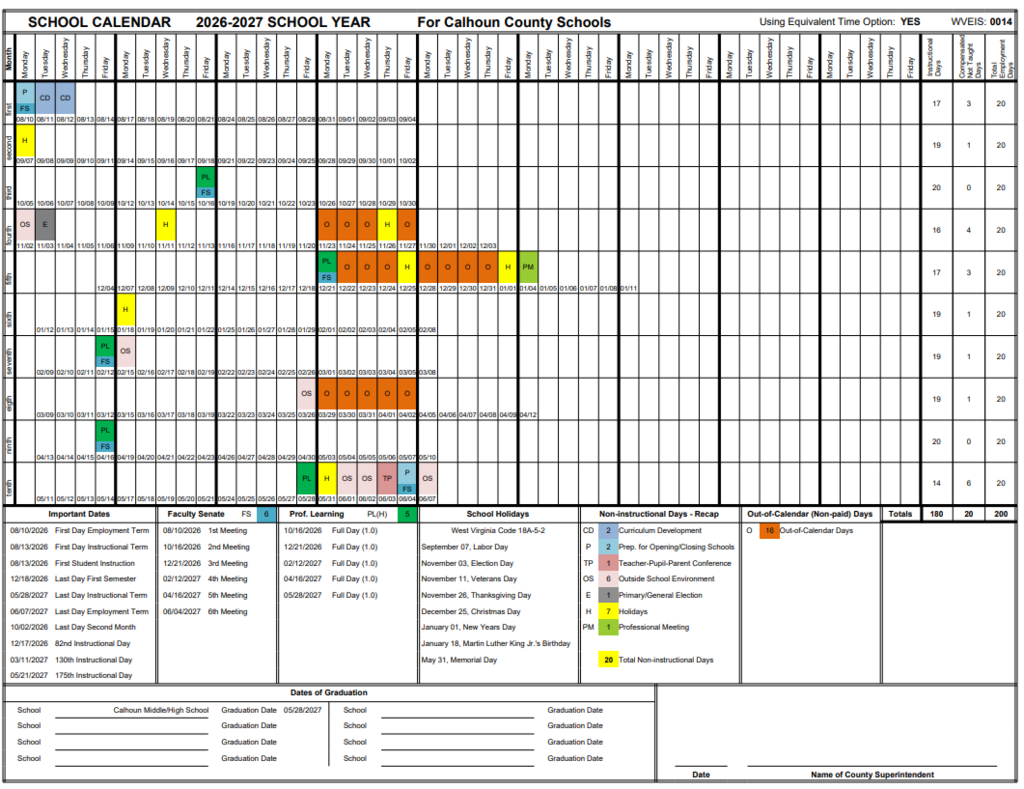 image of the school calendar