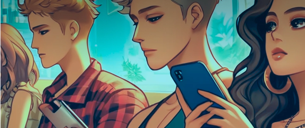 Pictures of students using devices. 