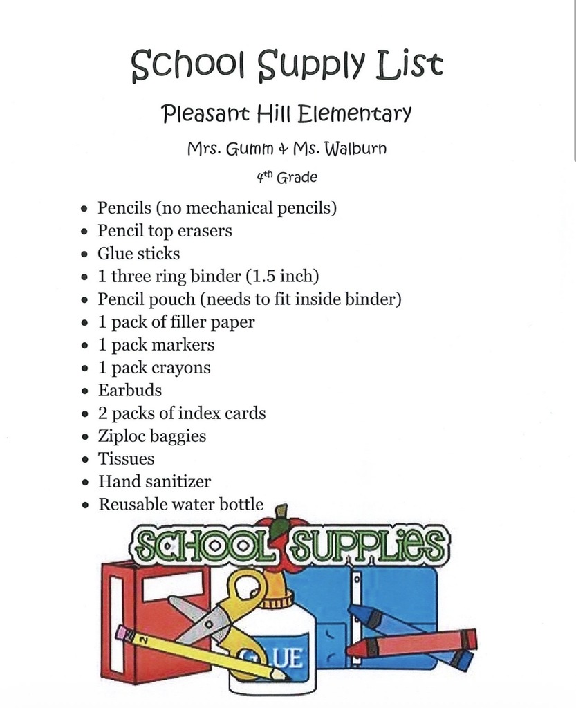 4th Grade Supply List