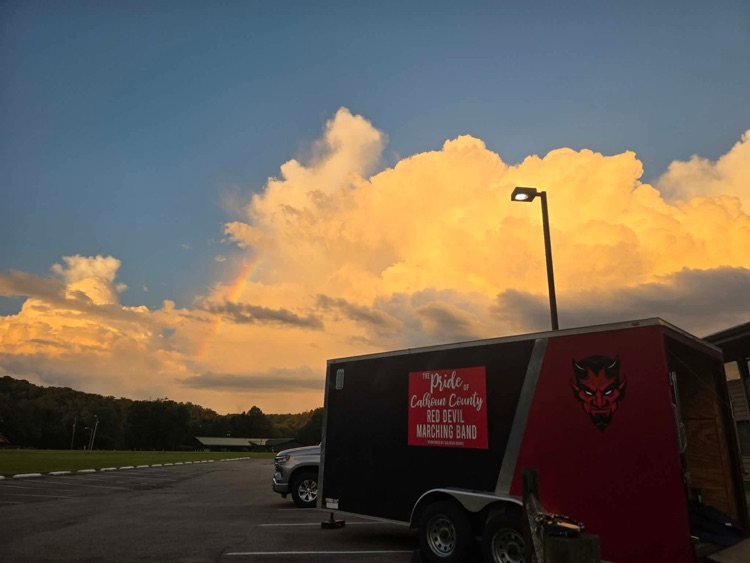 sunset with the Calhoun marching band equipment trailer. 