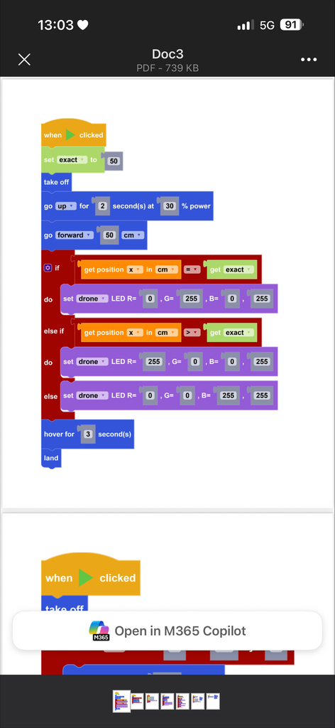 Screenshot of block coding: directions for a drone. 