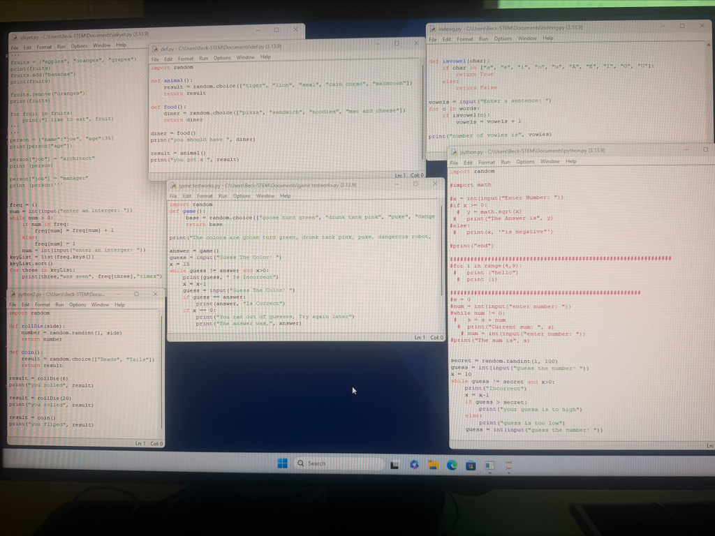 a screen with 6 small screens, each with text of coding in it in Notepad.