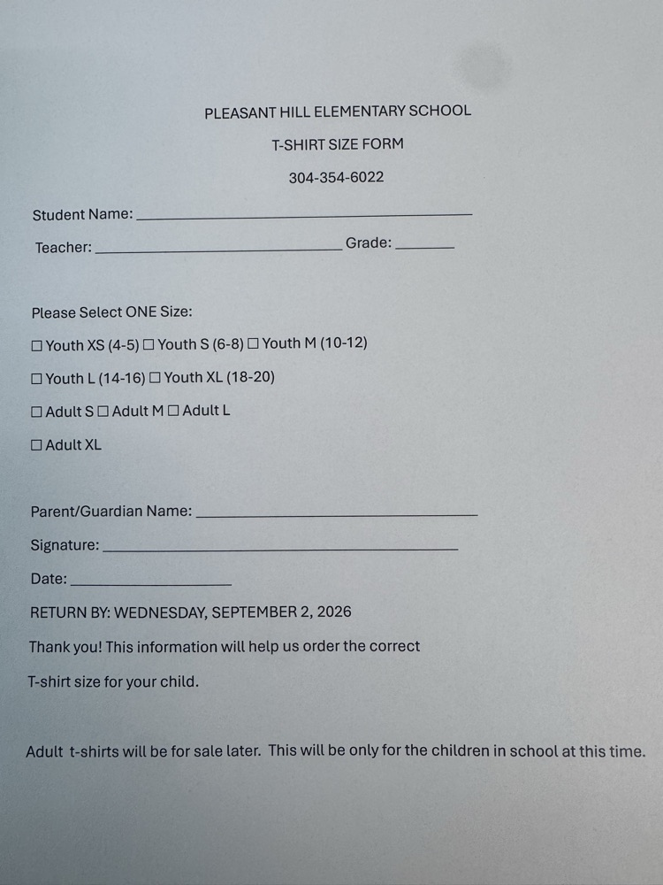 PHE tshirt order form
