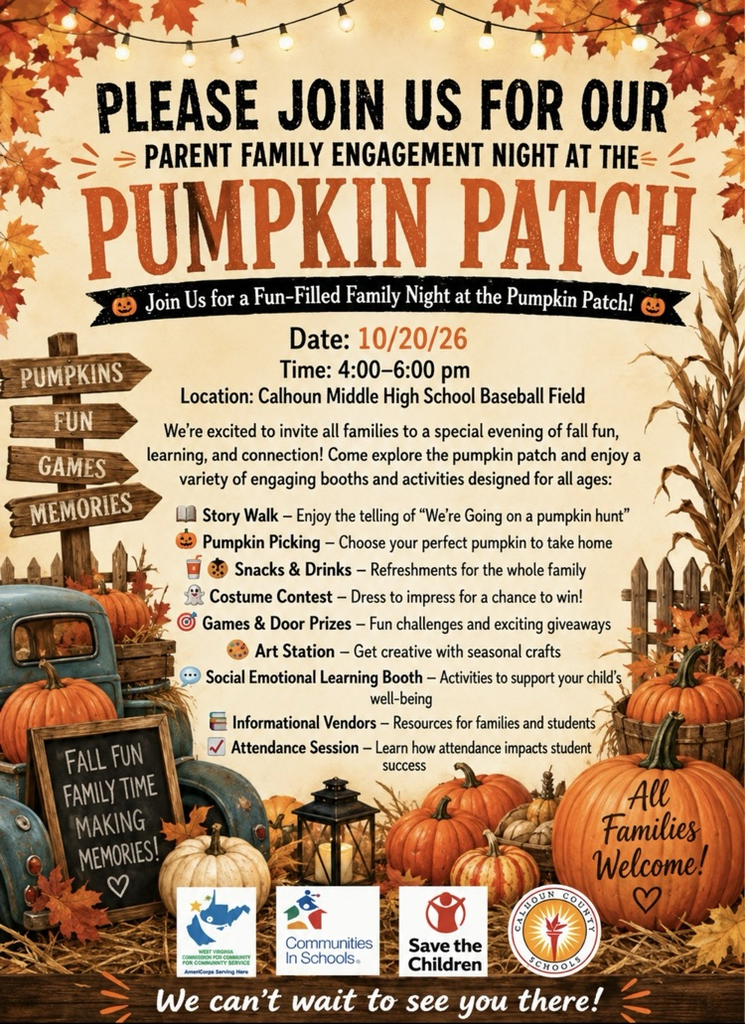 pumpkin patch family engagement event on 10/20/2026 at Cmhs baseball field from 4-