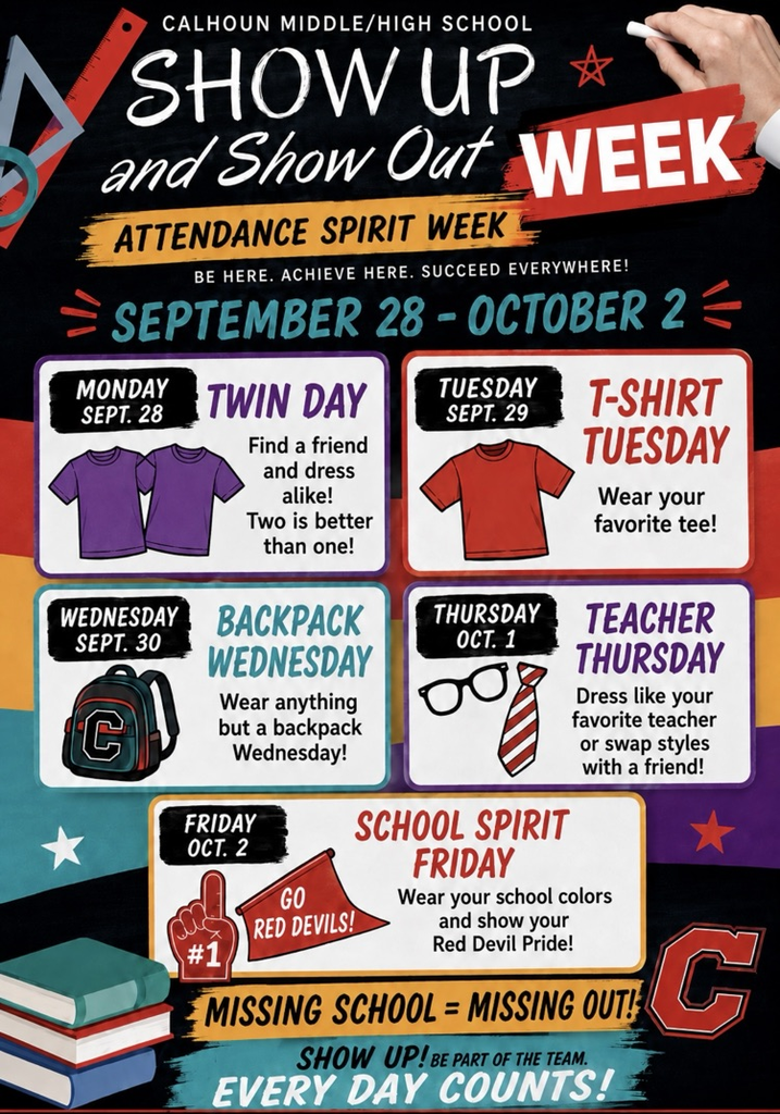 next week September 28th through October 2nd we will have out attendance spirit week. 
