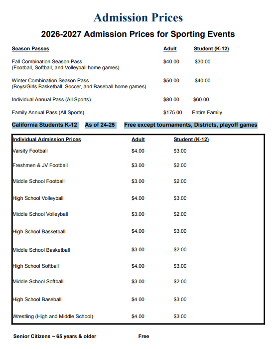 Admission Prices