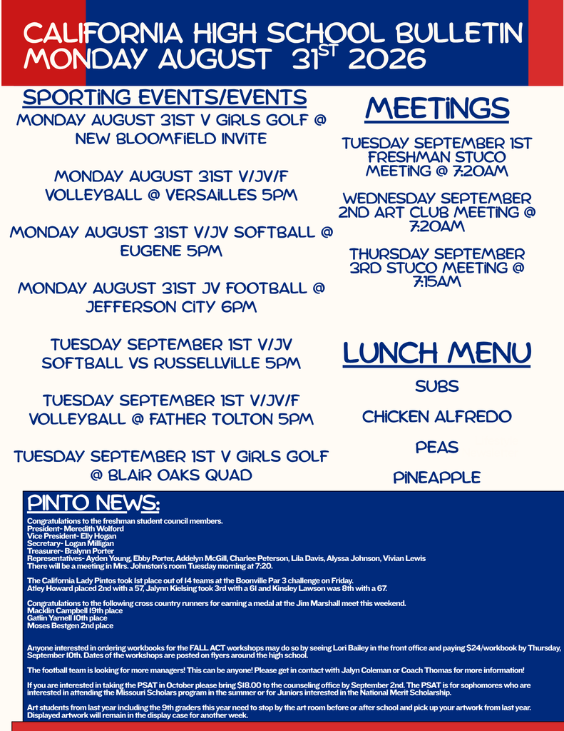 California High School Bulletin 08/31