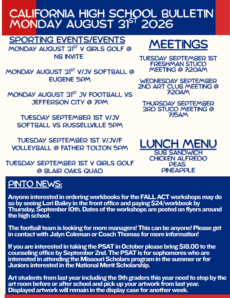 California High School Bulletin 08/31