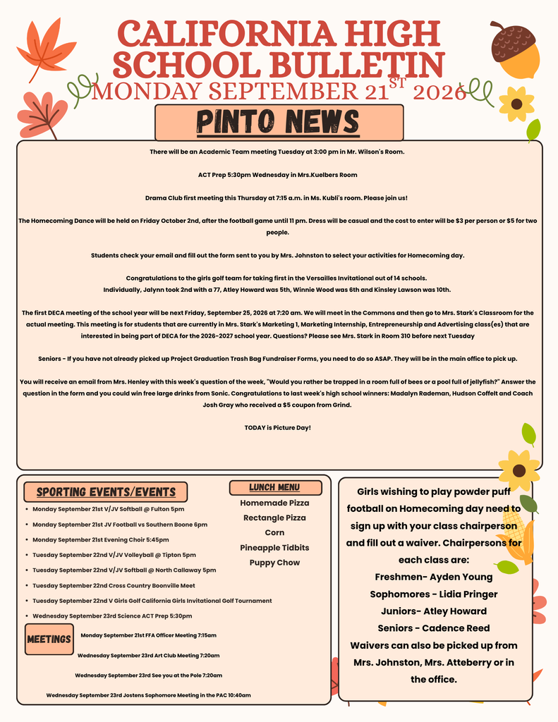 California High School Bulletin 09/21