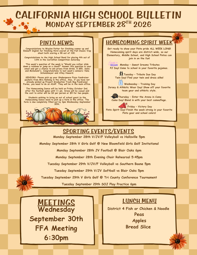 California High School Bulletin 09/28