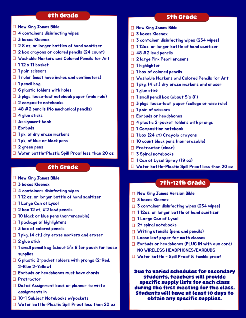 School Supply List