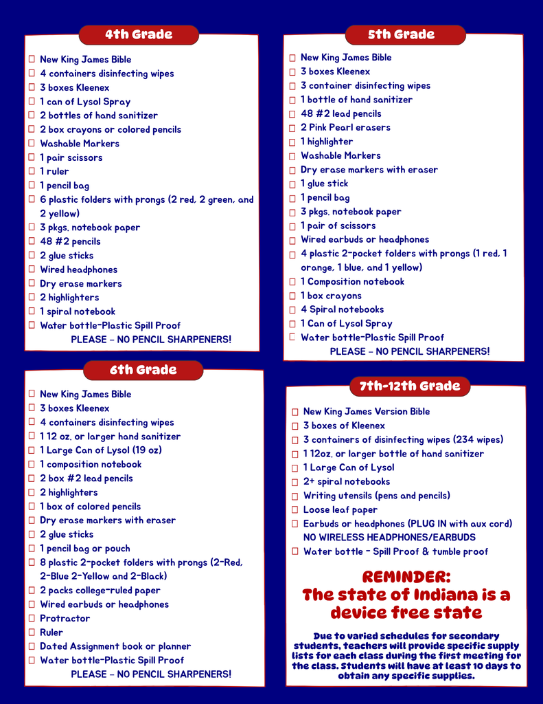 School Supply List