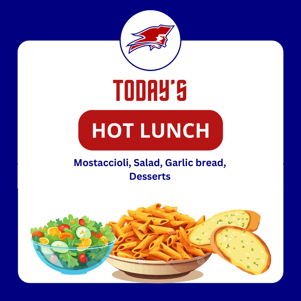 Mostaccioli, Salad, Garlic bread, Desserts