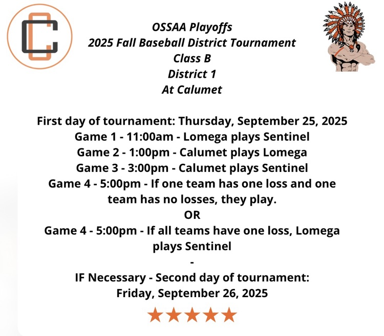 District Baseball Playoffs will be Thursday in Calumet!
