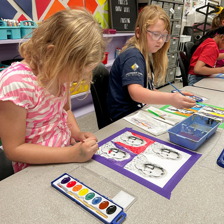Second grade learned how to properly use a paint brush and create their own version of Andy Warhol portrait art. These will look great hung up in the hall