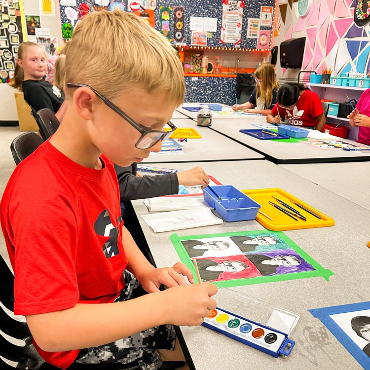 Second grade learned how to properly use a paint brush and create their own version of Andy Warhol portrait art. These will look great hung up in the hall