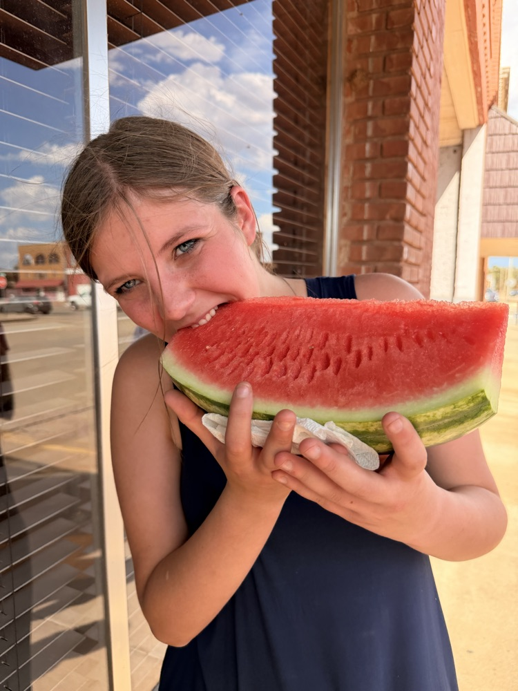 Noraya O’Dell enjoying some nice cold watermelon! it was so hot!