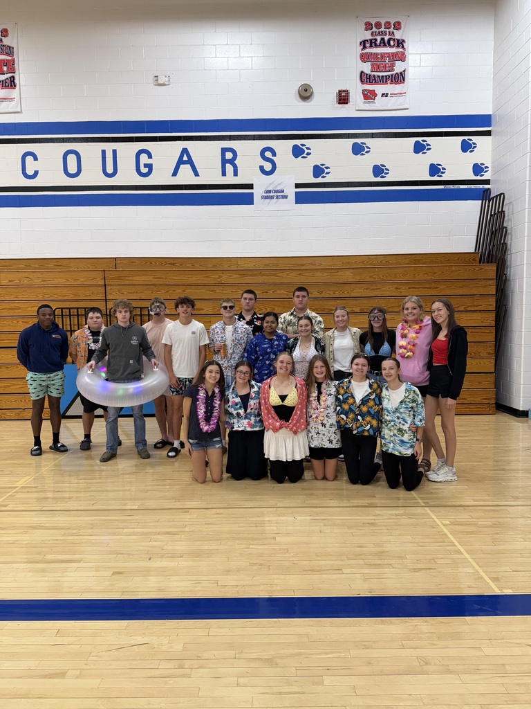 Juniors dressed in Beach/Hawaiian in the gym. Winner had a snorkel and lighted floaty tube