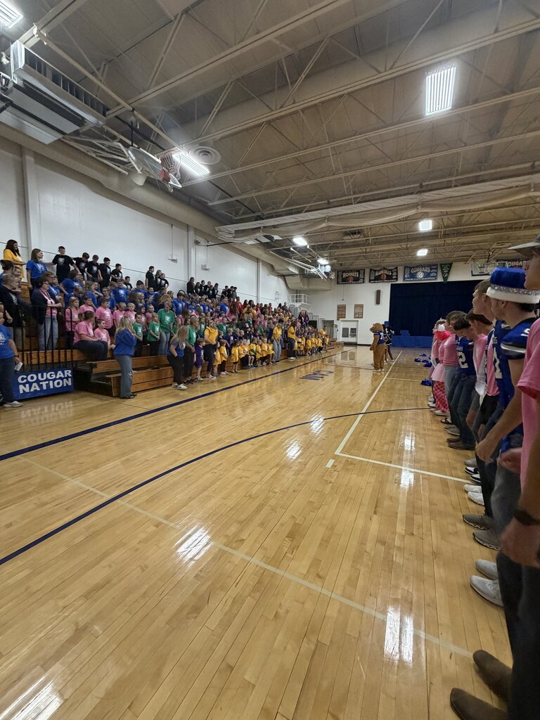 All elementary students participating in the pep rally