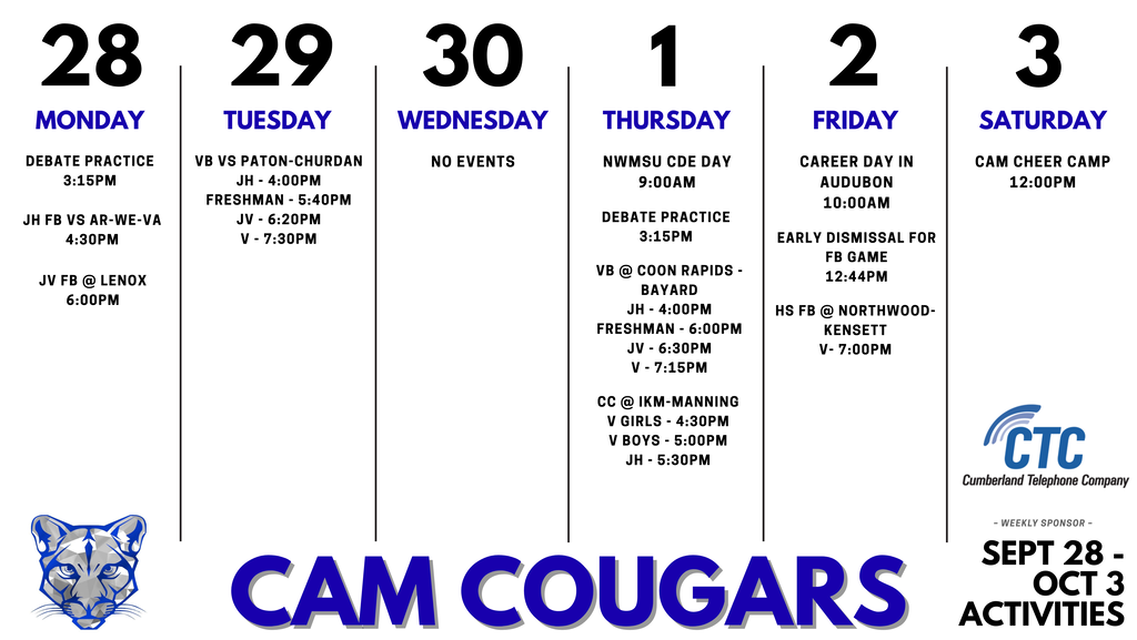 Sep 28-Oct 3 preview of the events for the week directly from the BOUND calendar