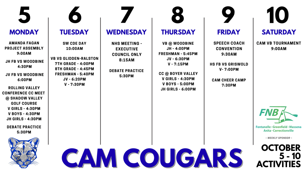 BOUND preview of CAM Schools October 5-10 activities calendar