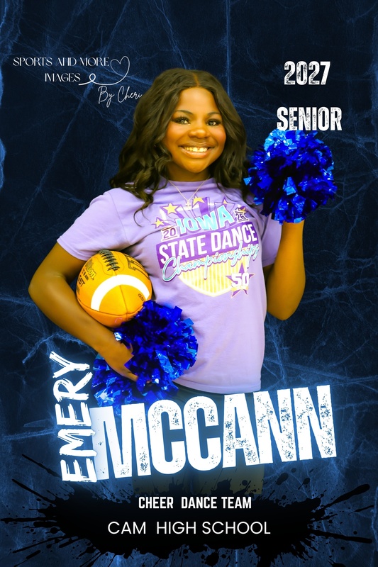 CAM senior Emery McCann pictured with items representing Football Cheer