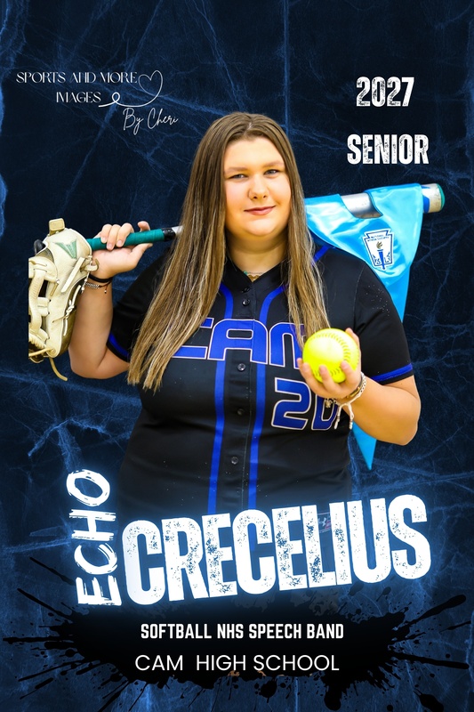 CAM senior Echo Crecelius pictured with items representing softball and NHS