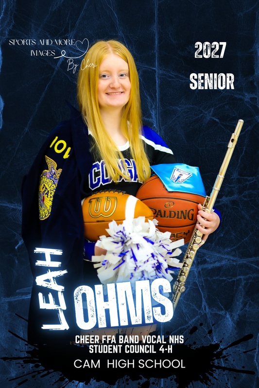 CAM senior Leah Ohms is pictured representing NHS, Band, FFA, and cheer of multiple sports