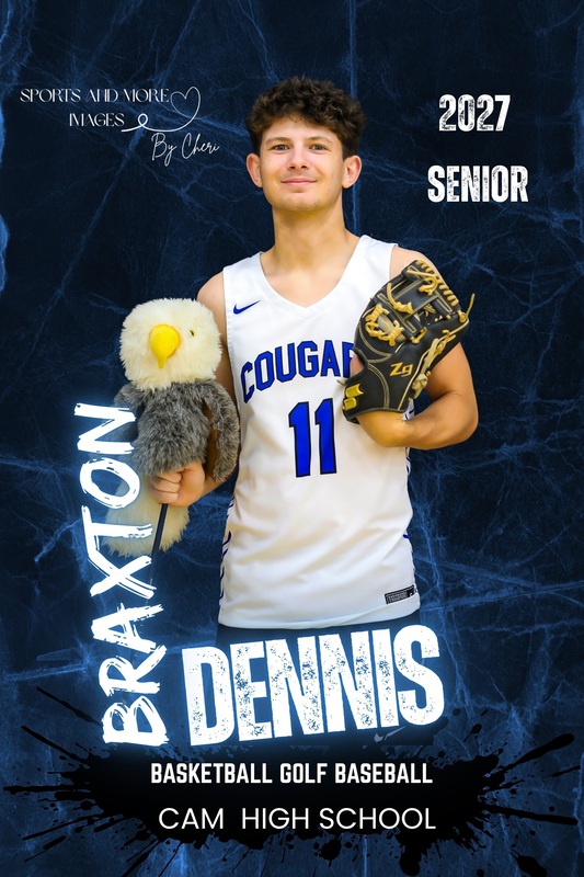CAM senior Braxton Dennis is pictured representing Golf, Baseball, and Basketball