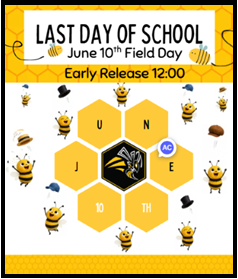 Last day of school announcement with bees throwing hats